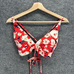 Joe Fresh Bikini Top Women M Medium Red Floral Push Up V-Neck Sleeveless Tie Up
